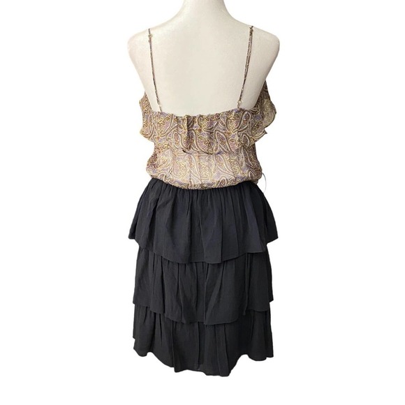 Sandro Women Paisley Ruffle Mini Dress Sleeveless Scoop Neck Purple Black Size 2 - Picture 5 of 14